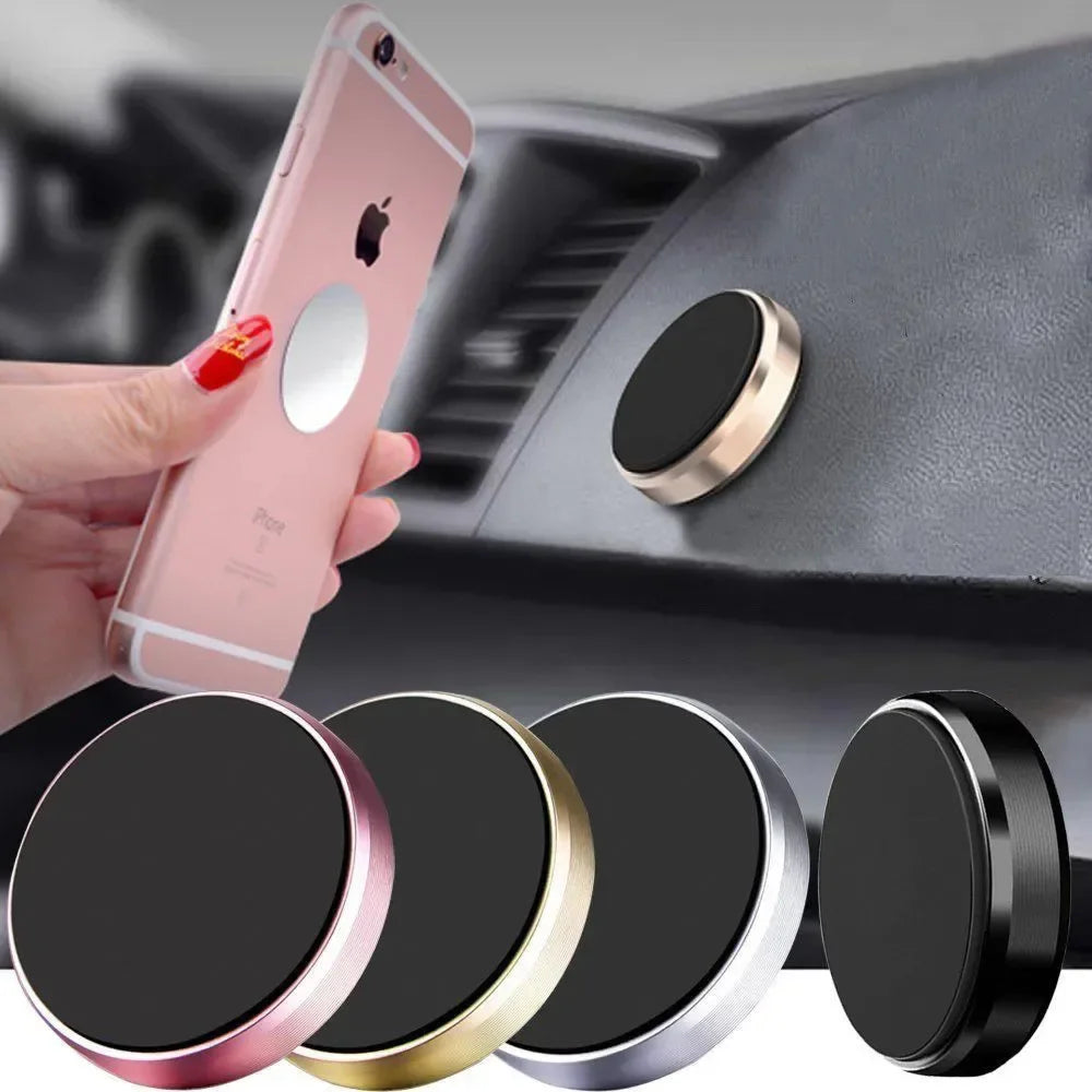 Magnetic phone mount on car dashboard