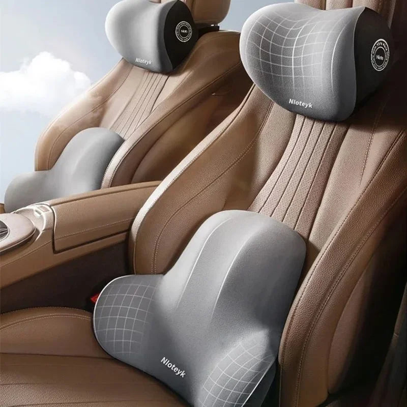 Memory foam neck and lumbar cushion on car seat
