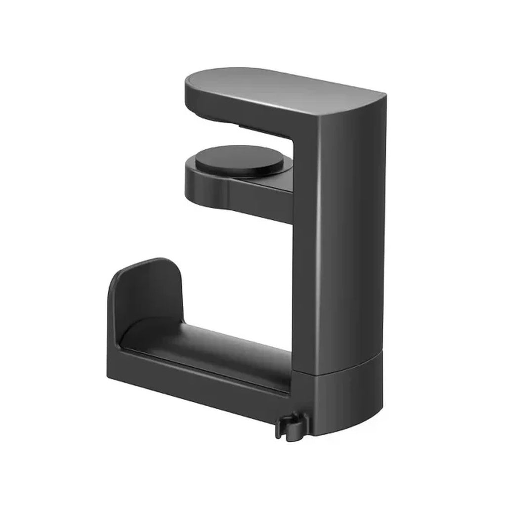 Black under-desk headphone holder with swivel cradle