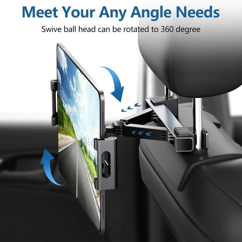 Backseat Headrest Tablet Holder – 360° Road Trip Mount
